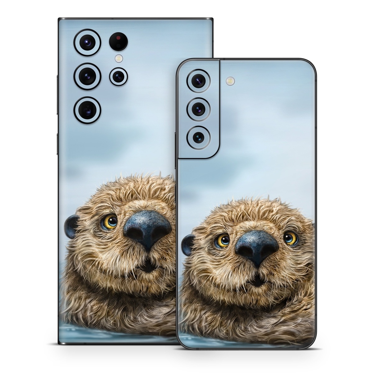 Samsung Galaxy S22 Series Skin design of Mammal, Vertebrate, Otter, Sea otter, North american river otter, Marine mammal, Terrestrial animal, Mustelidae, Snout, Organism, with gray, black, blue, green, red colors
