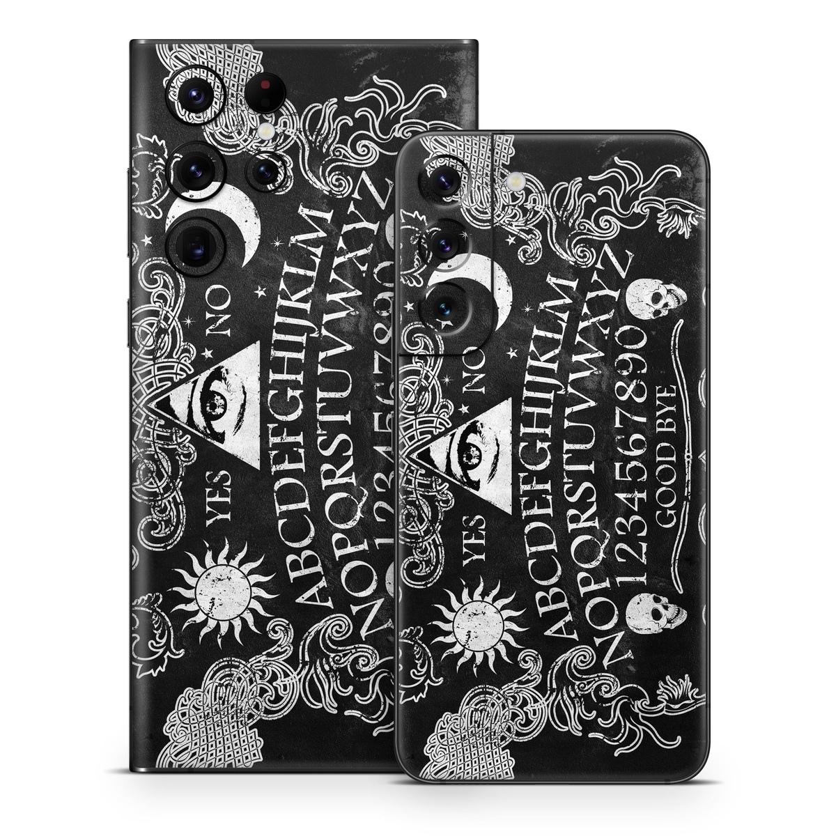 Samsung Galaxy S22 Series Skin design of Text, Font, Pattern, Design, Illustration, Headpiece, Tiara, Black-and-white, Calligraphy, Hair accessory, with black, white, gray colors