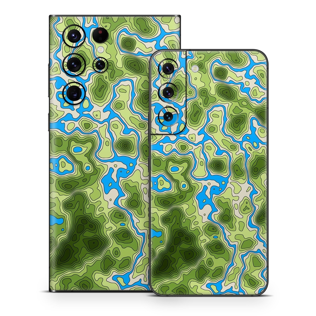 Samsung Galaxy S22 Series Skin design of Botany, Azure, Organism, Vegetation, Aqua, Terrestrial plant, Symmetry, Electric blue, Pattern, Art, with green, blue colors