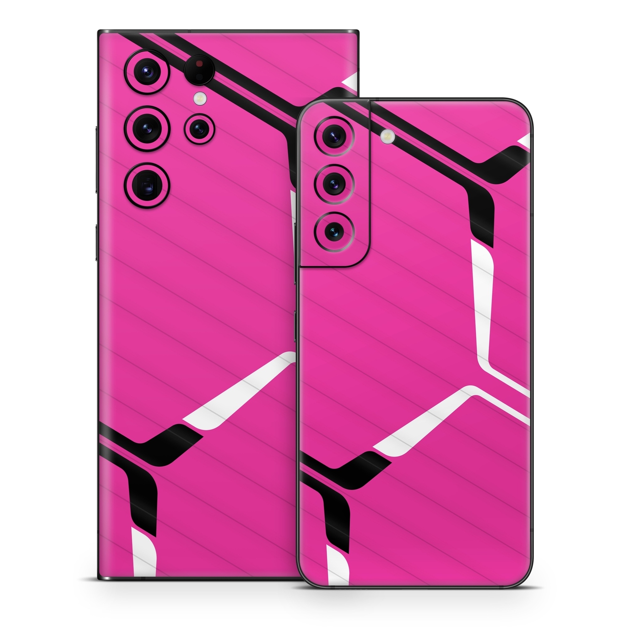 Samsung Galaxy S22 Series Skin design of Textile, Sleeve, Jersey, Purple, Pink, Violet, Font, Magenta, Material property, Electric blue, with pink, black, white colors