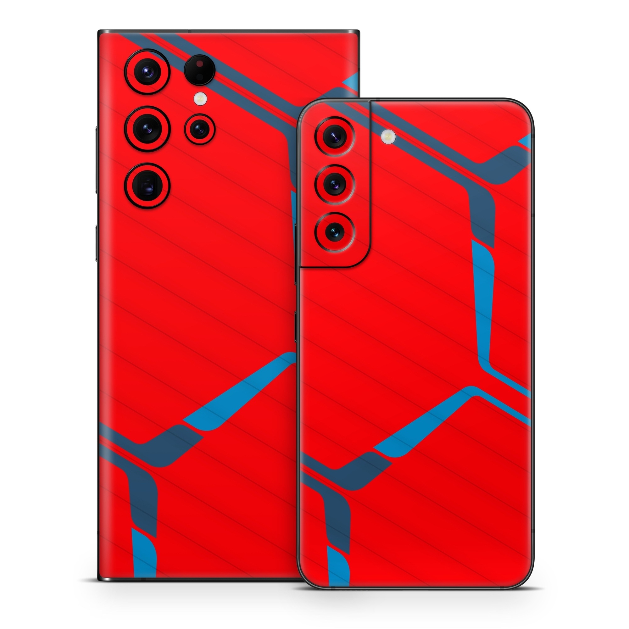 Samsung Galaxy S22 Series Skin design of Triangle, Font, Rectangle, Tints and shades, Magenta, Electric blue, Pattern, Parallel, Symmetry, Carmine, with red, blue colors