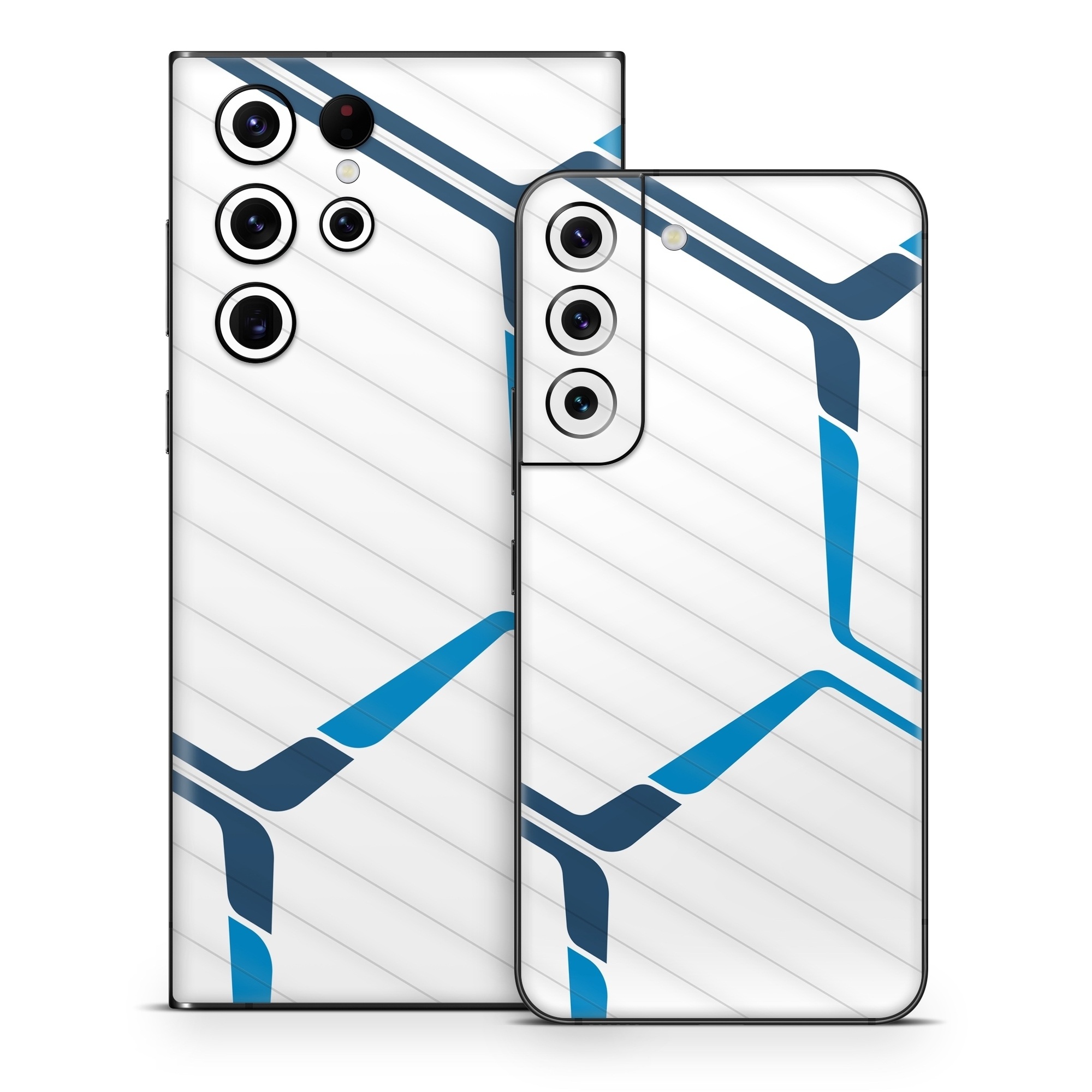 Samsung Galaxy S22 Series Skin design of Textile, Sleeve, Font, Parallel, Pattern, Electric blue, Jersey, Sportswear, Symmetry, Graphics, with white, blue colors
