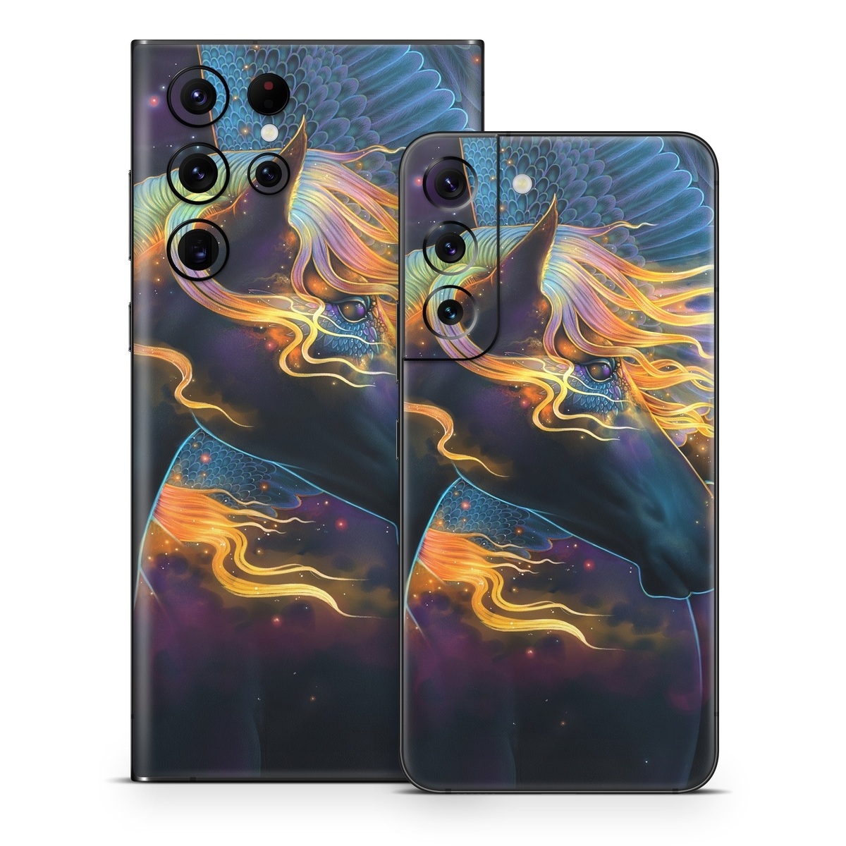 Samsung Galaxy S22 Series Skin design of Organism, Astronomical object, Art, Electric blue, Space, Darkness, Liquid, Science, Graphics, Visual arts, with black, blue, yellow, white, orange, purple, red colors