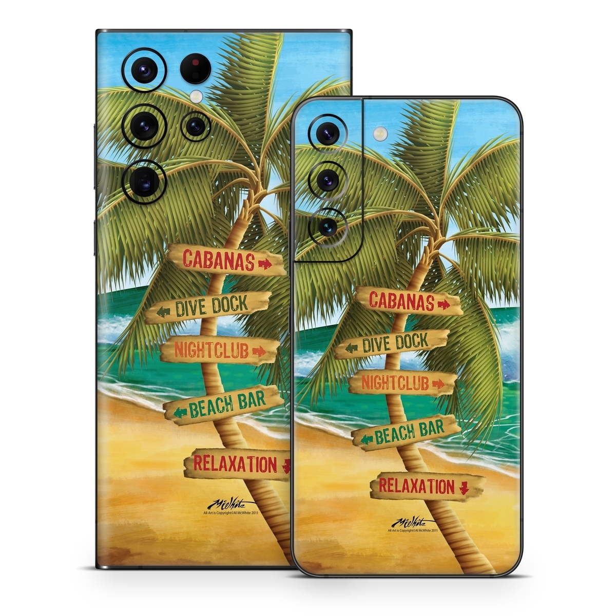 Samsung Galaxy S22 Series Skin design of Palm tree, Arecales, Tropics, Tree, Caribbean, Wave, Water, Coconut, Ocean, Elaeis, with green, purple, gray, black, blue colors