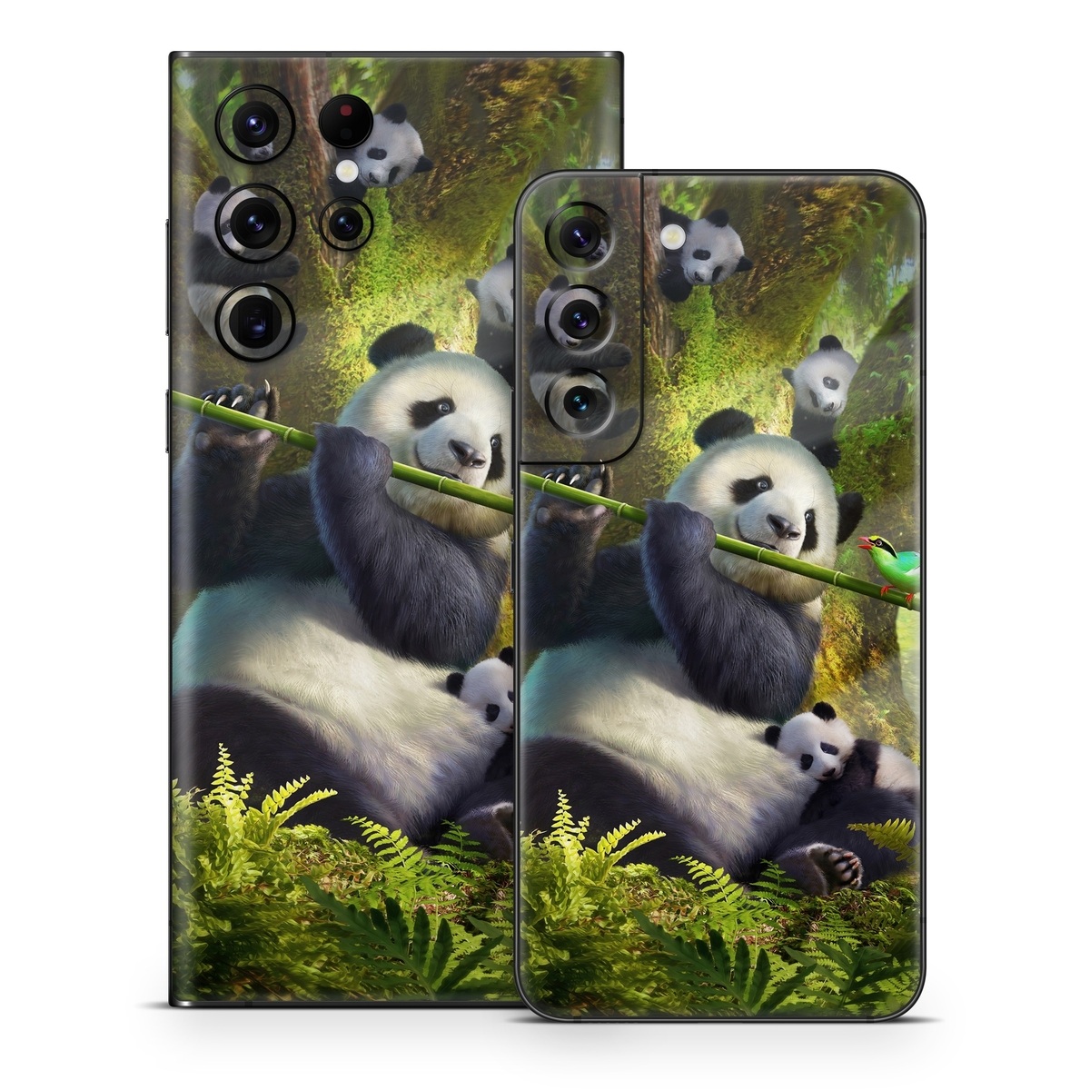 Samsung Galaxy S22 Series Skin design of Plant, Organism, Grass, Adaptation, Terrestrial animal, Painting, People in nature, Art, Beak, Panda, with white, black, brown, green, gray, yellow colors