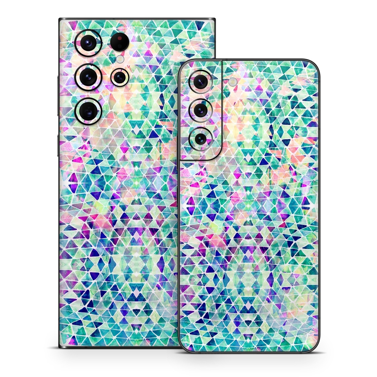 Samsung Galaxy S22 Series Skin design of Pattern, Aqua, Line, Teal, Purple, Turquoise, Design, with white, blue, purple, orange, green colors