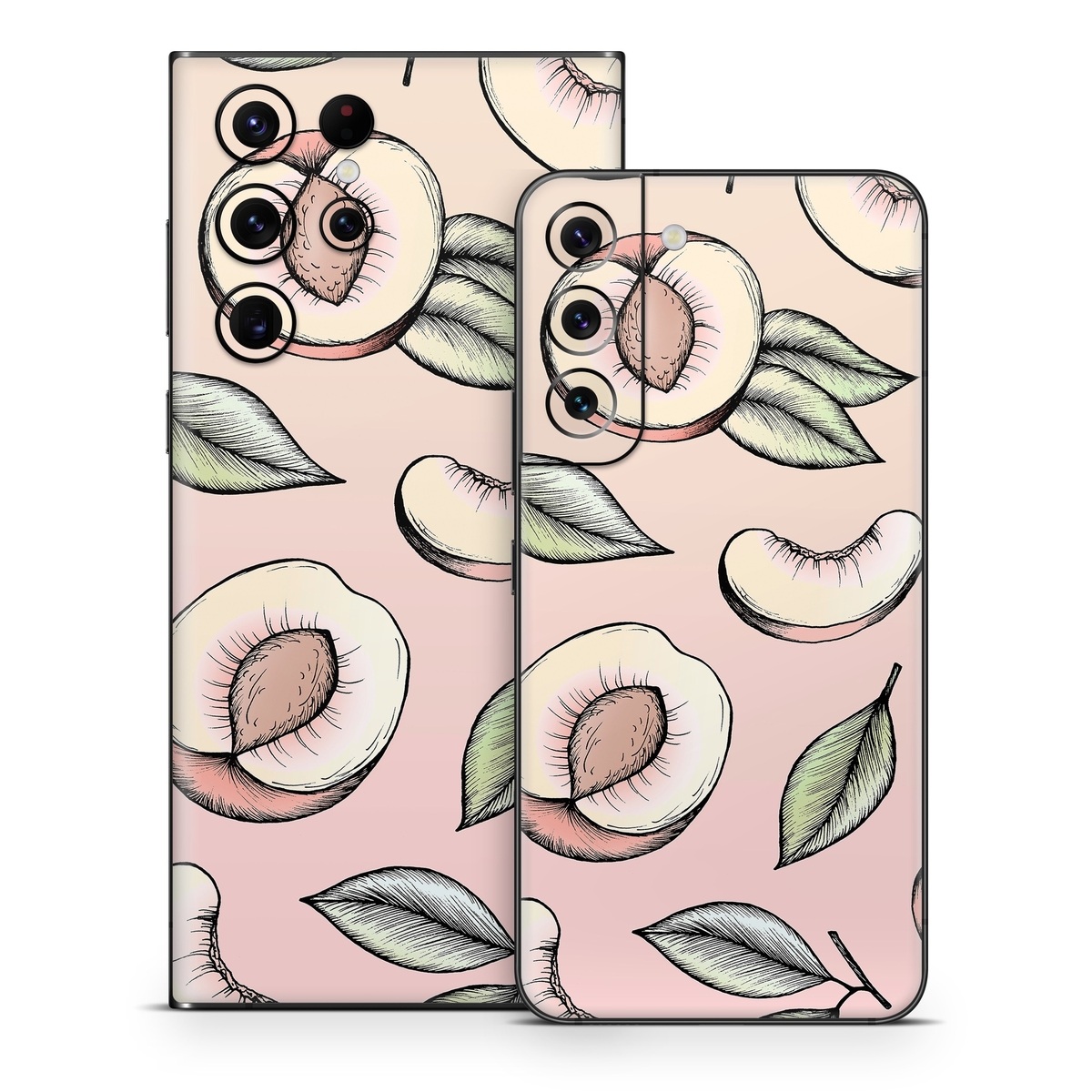 Samsung Galaxy S22 Series Skin design of Pattern, Leaf, Botany, Organism, Design, Plant, Illustration, Clip art, with pink, green, yellow, orange colors