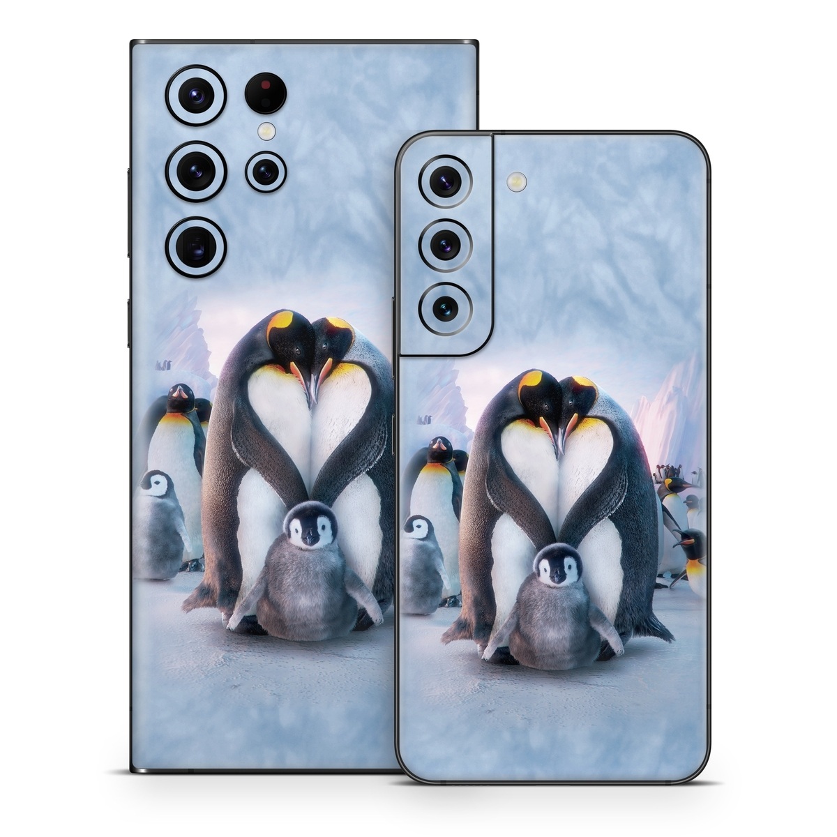 Samsung Galaxy S22 Series Skin design of Bird, Vertebrate, Flightless bird, Penguin, Gentoo penguin, Emperor penguin, King penguin, Beak, Wildlife, Arctic, with gray, black, blue, purple colors