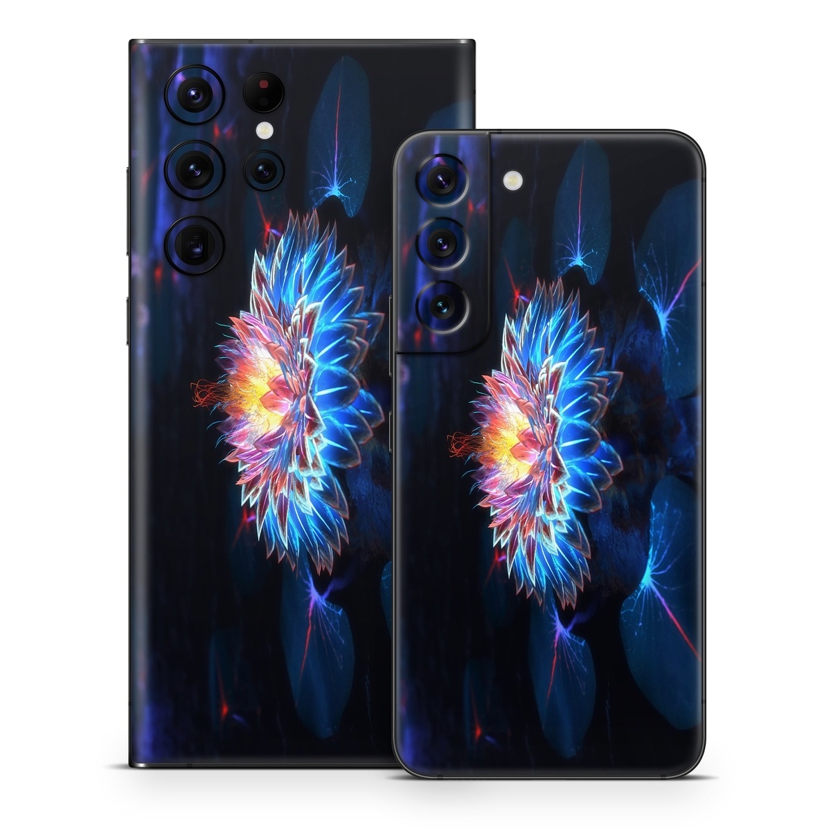 Samsung Galaxy S22 Series Skin design of Water, Light, Fractal art, Organism, Electric blue, Aquatic plant, Darkness, Plant, Art, Space, with black, blue, gray colors