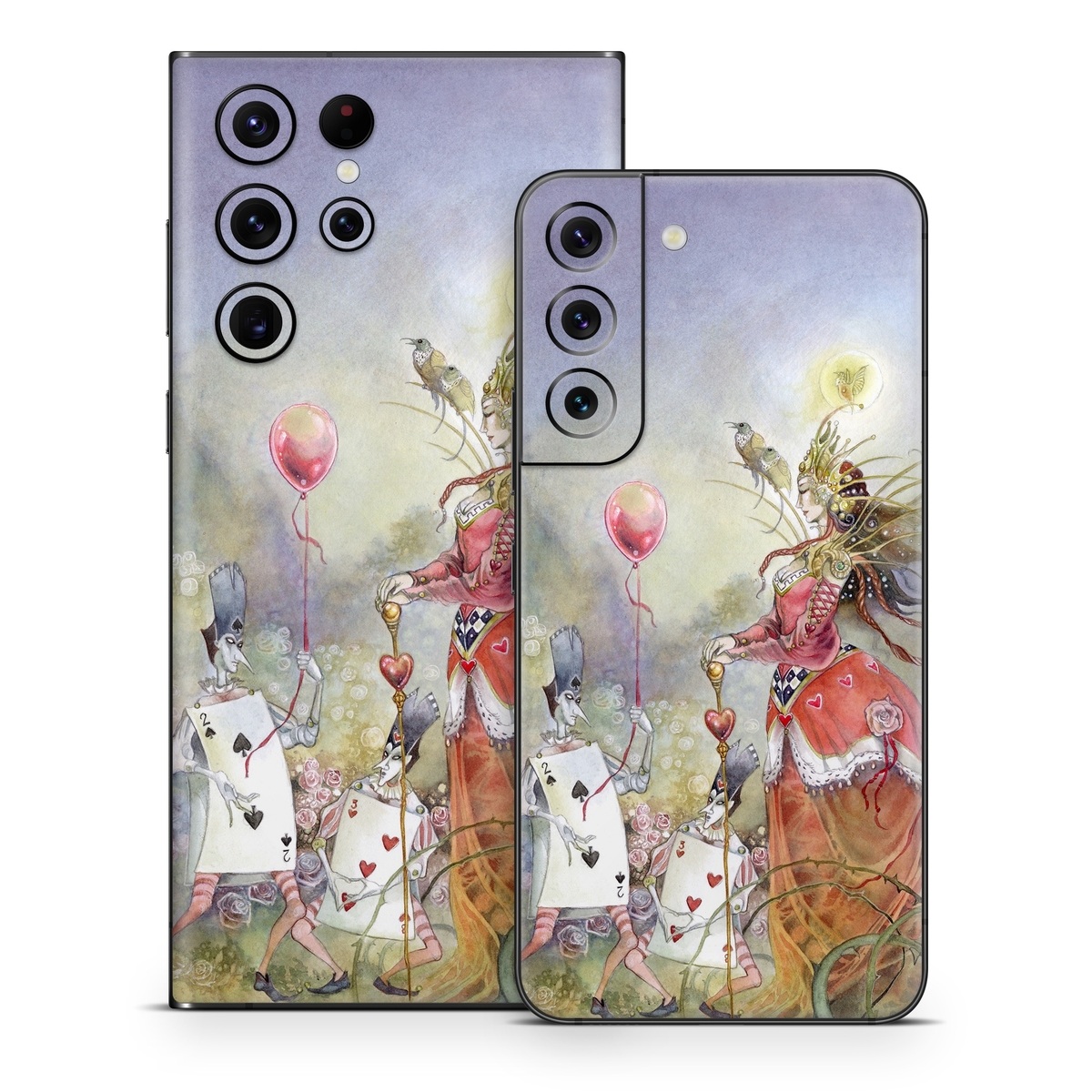 Samsung Galaxy S22 Series Skin design of Watercolor paint, Painting, Art, Illustration, Spring, Flower, Fictional character, Blossom, Plant, Visual arts, with red, pink, white, black, blue, yellow, green colors
