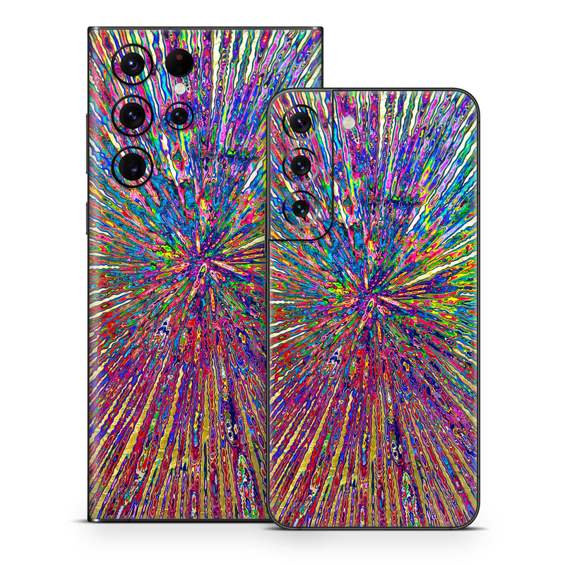 Samsung Galaxy S22 Series Skin design of Blue, Red, Yellow, Orange, Pink, Psychedelic art, Modern art, Pattern, with yellow, red, orange, blue, green, purple colors