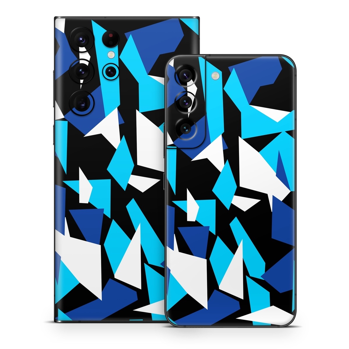 Samsung Galaxy S22 Series Skin design of Blue, Pattern, Turquoise, Cobalt blue, Teal, Design, Electric blue, Graphic design, Triangle, Font, with blue, white, black colors