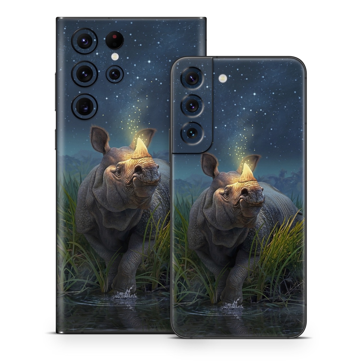 Samsung Galaxy S22 Series Skin design of Wildlife, Sky, Photography, Grass, Fawn, with blue, green, gray, yellow, white colors