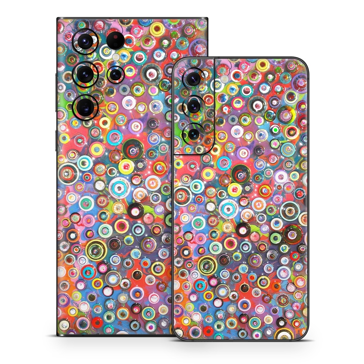 Samsung Galaxy S22 Series Skin design of Pattern, Design, Textile, Visual arts, Circle, Art, with red, pink, blue, green, yellow, blue, orange colors