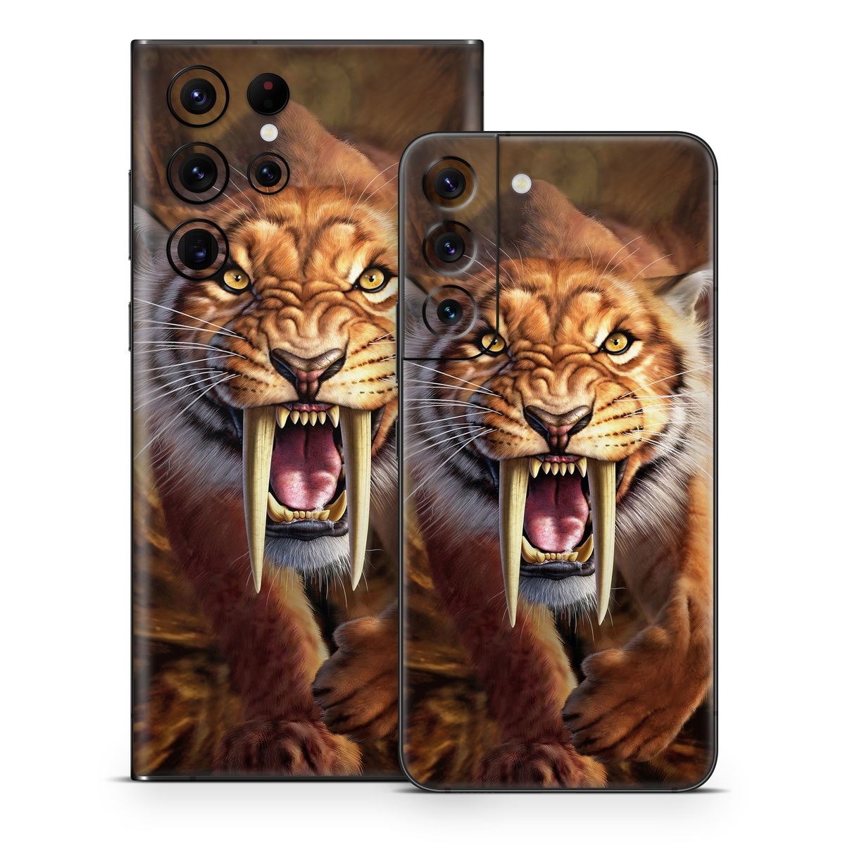 Samsung Galaxy S22 Series Skin design of Roar, Felidae, Facial expression, Wildlife, Whiskers, Bengal tiger, Carnivore, Snout, Big cats, Fang, with black, orange, yellow, white colors