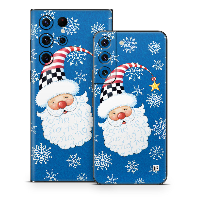Samsung Galaxy S22 Series Skin design of Plant, Celebrating, Rectangle, Font, Art, Happy, Ornament, Santa claus, Event, Christmas, with blue, white, black, red, yellow colors