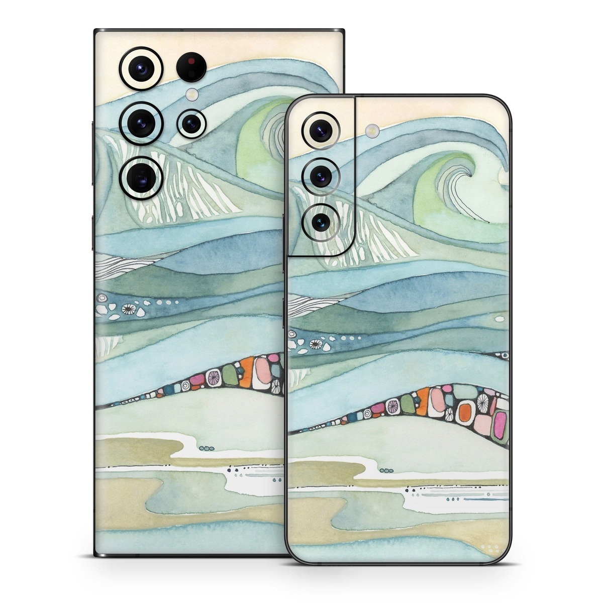 Samsung Galaxy S22 Series Skin design of Line, Illustration, Art, with blue, green, orange, pink, black, white, yellow colors