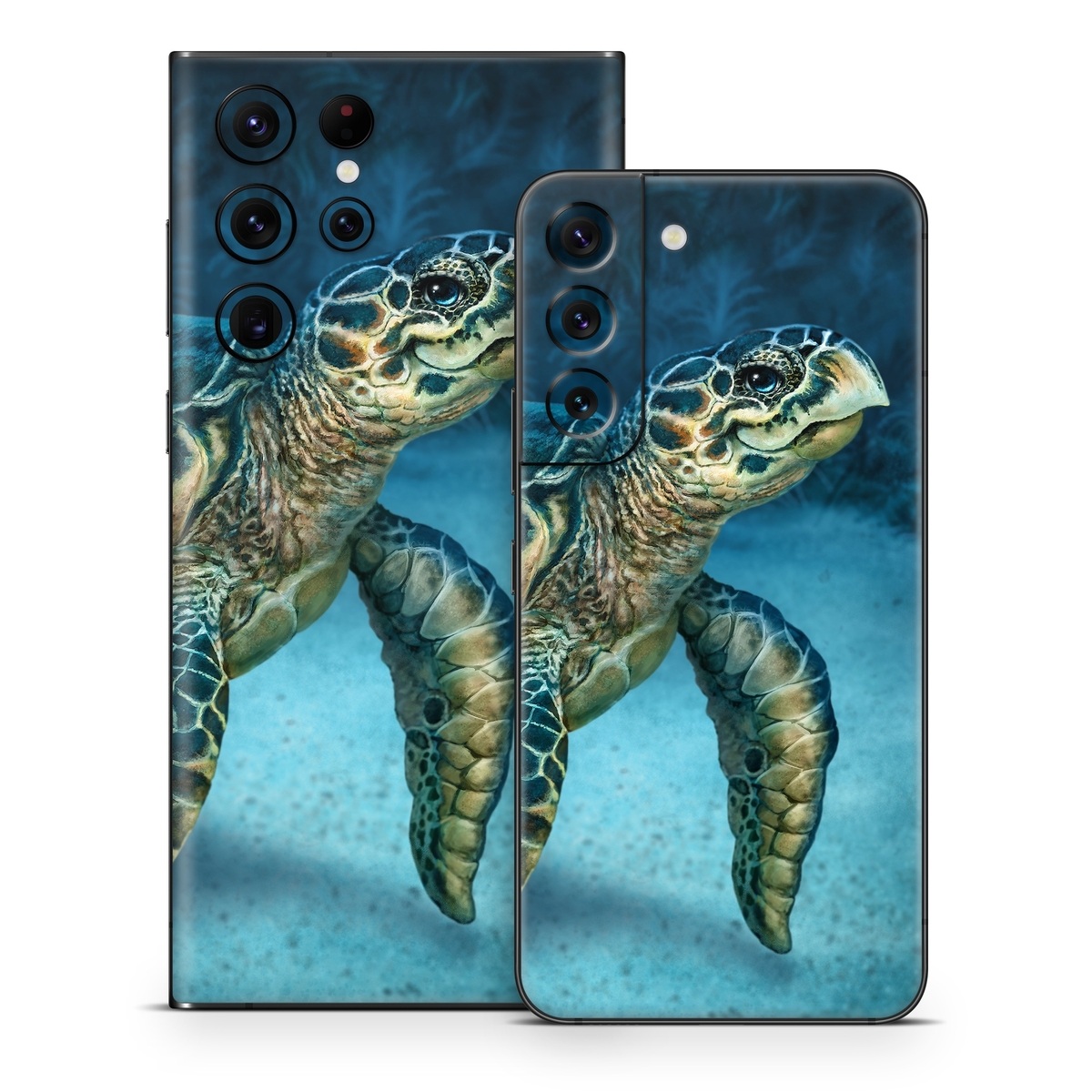 Samsung Galaxy S22 Series Skin design of Water, Nature, Organism, Reptile, Turtle, Hawksbill sea turtle, Underwater, Wildlife, Sea turtle, Reef, with green, gray, blue, white colors