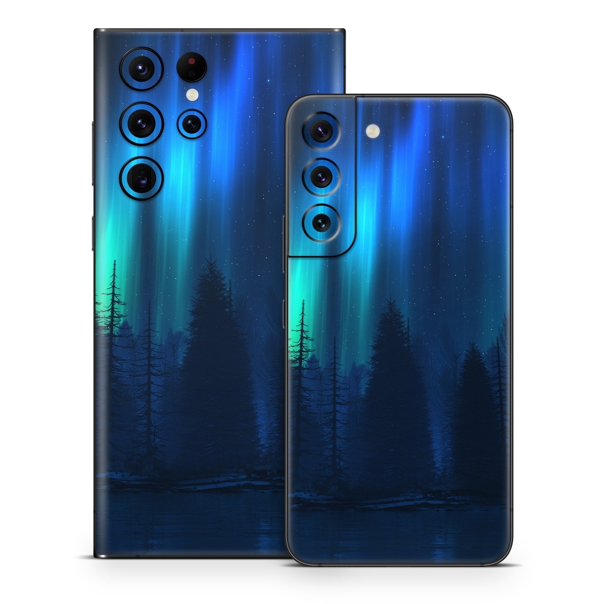  Skin design of Blue, Light, Natural environment, Tree, Sky, Forest, Darkness, Aurora, Night, Electric blue, with black, blue colors