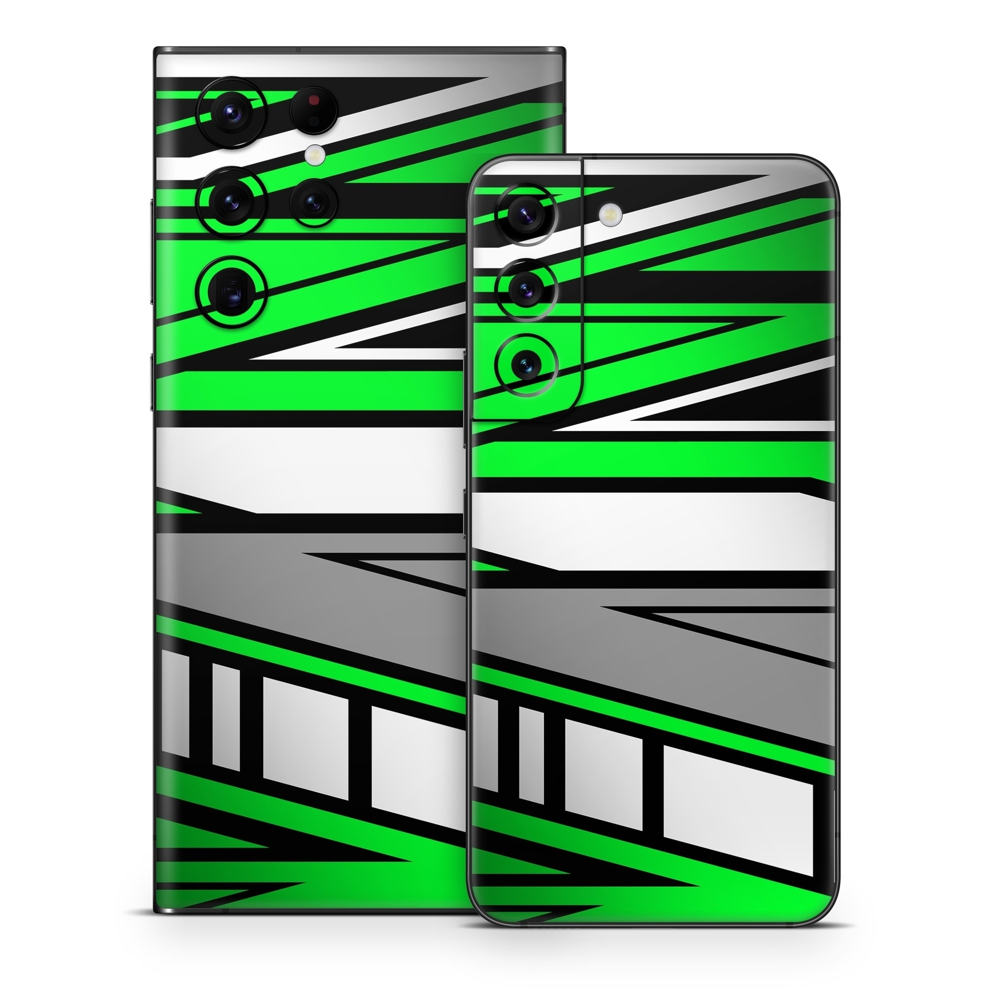 Samsung Galaxy S22 Series Skin design of Colorfulness, Green, Rectangle, Slope, Font, Line, Material property, Parallel, Tints and shades, Graphics, with black, green, white, gray colors