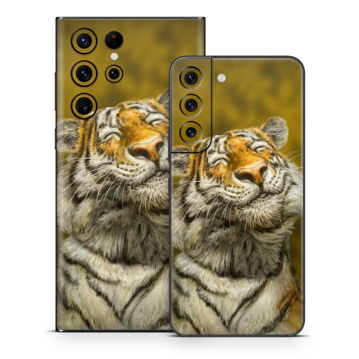 Samsung Galaxy S22 Series Skin design of Tiger, Vertebrate, Bengal tiger, Mammal, Wildlife, Siberian tiger, Terrestrial animal, Felidae, Snout, Whiskers, with black, white, orange, yellow colors