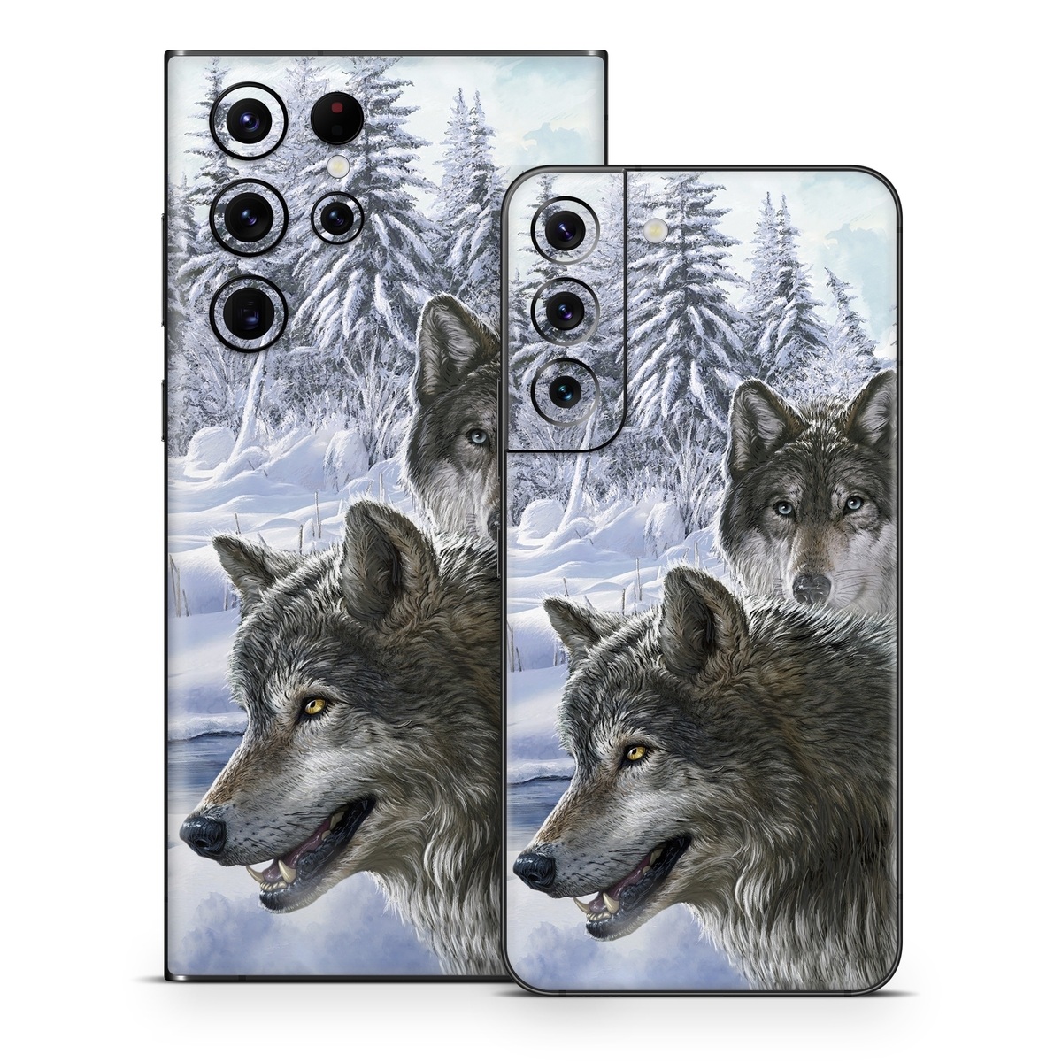Samsung Galaxy S22 Series Skin design of Mammal, Vertebrate, Wolf, Canidae, canis lupus tundrarum, Canis, Wildlife, Carnivore, Wolfdog, Dog, with gray, black, blue, purple colors