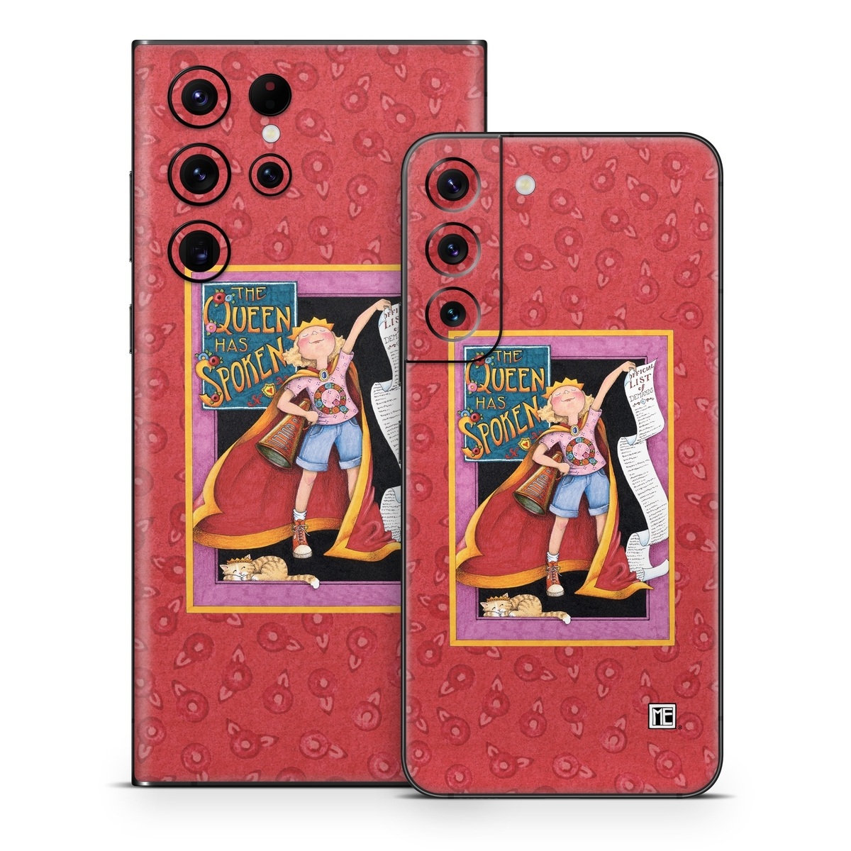 Samsung Galaxy S22 Series Skin design of Cartoon, Illustration, Art, Miniature, Fictional character, Fiction, Magenta, Style, with red, gray, black, green, orange, purple colors