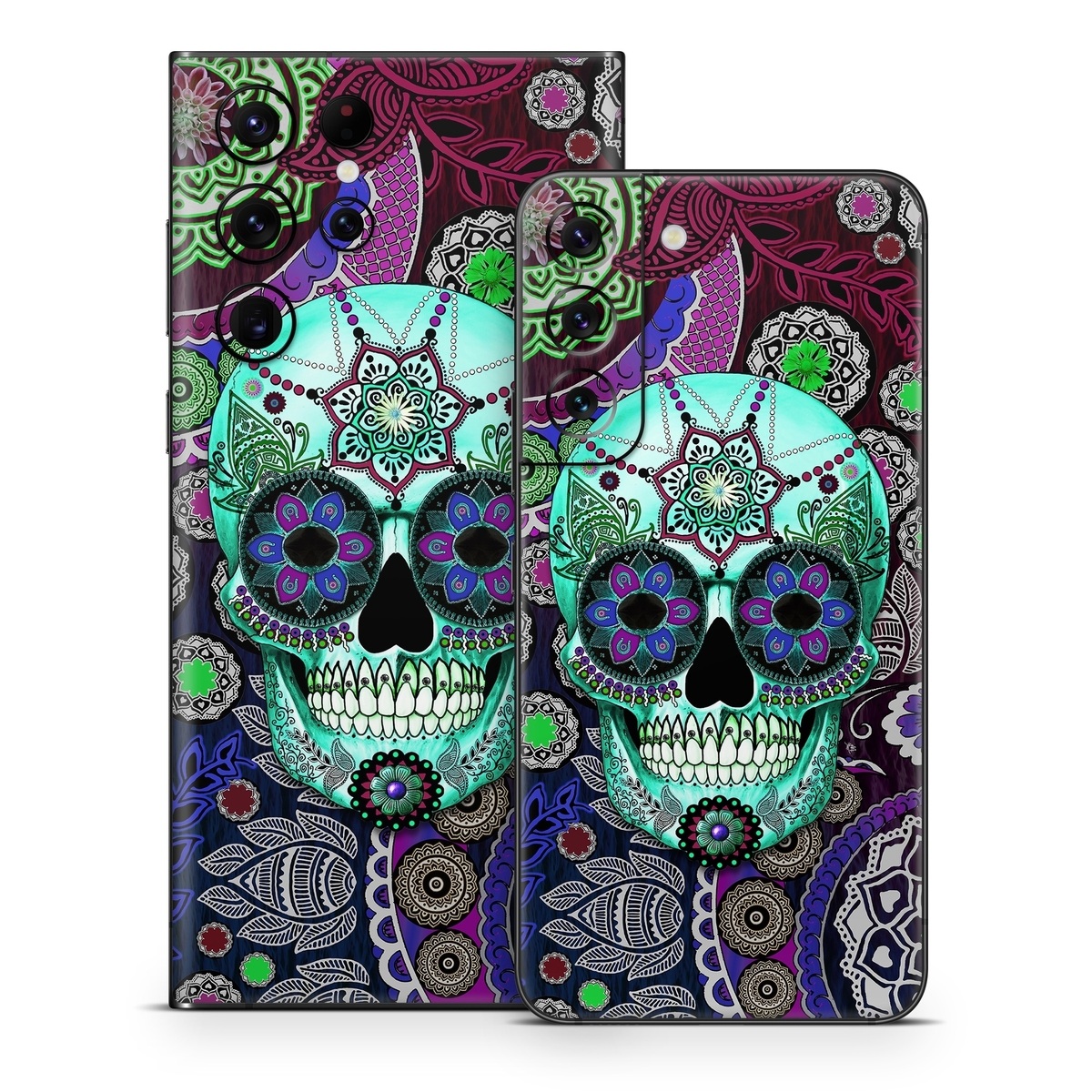 Samsung Galaxy S22 Series Skin design of Psychedelic art, Pattern, Skull, Purple, Bone, Violet, Design, Visual arts, Art, Magenta, with blue, green, purple, red, green, pink colors
