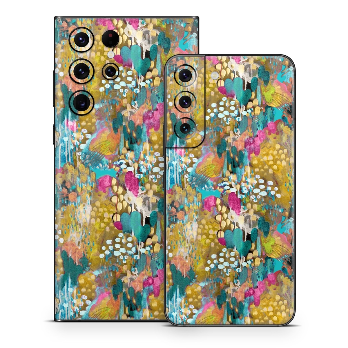 Samsung Galaxy S22 Series Skin design of Pattern, Textile, Design, Art, Visual arts, Wildflower, with green, gray, blue, black, red colors