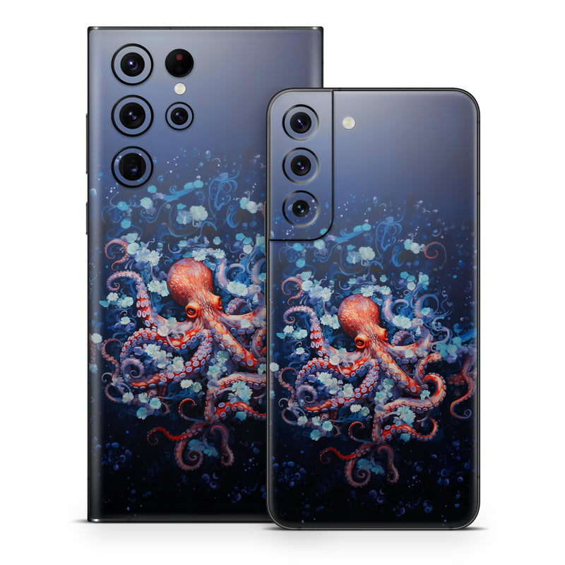 Samsung Galaxy S22 Series Skin design of Water, Azure, Marine invertebrates, Liquid, Natural environment, Organism, Fluid, Art, Font, World, with blue, red, white, purple colors