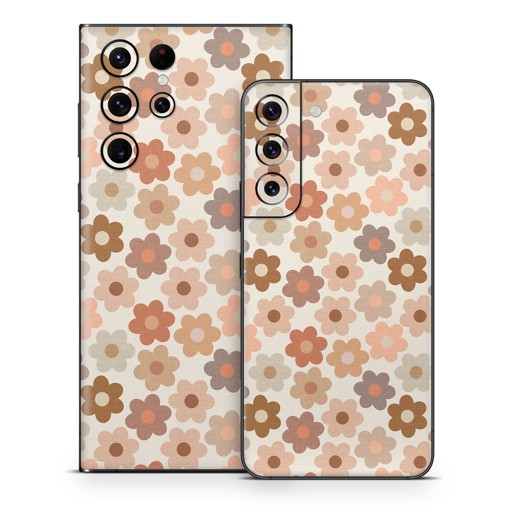Samsung Galaxy S22 Series Skin design of Brown, Orange, Textile, Material property, Pattern, Circle, Symmetry, Font, Tints and shades, Peach, with white, brown, yellow, pink colors