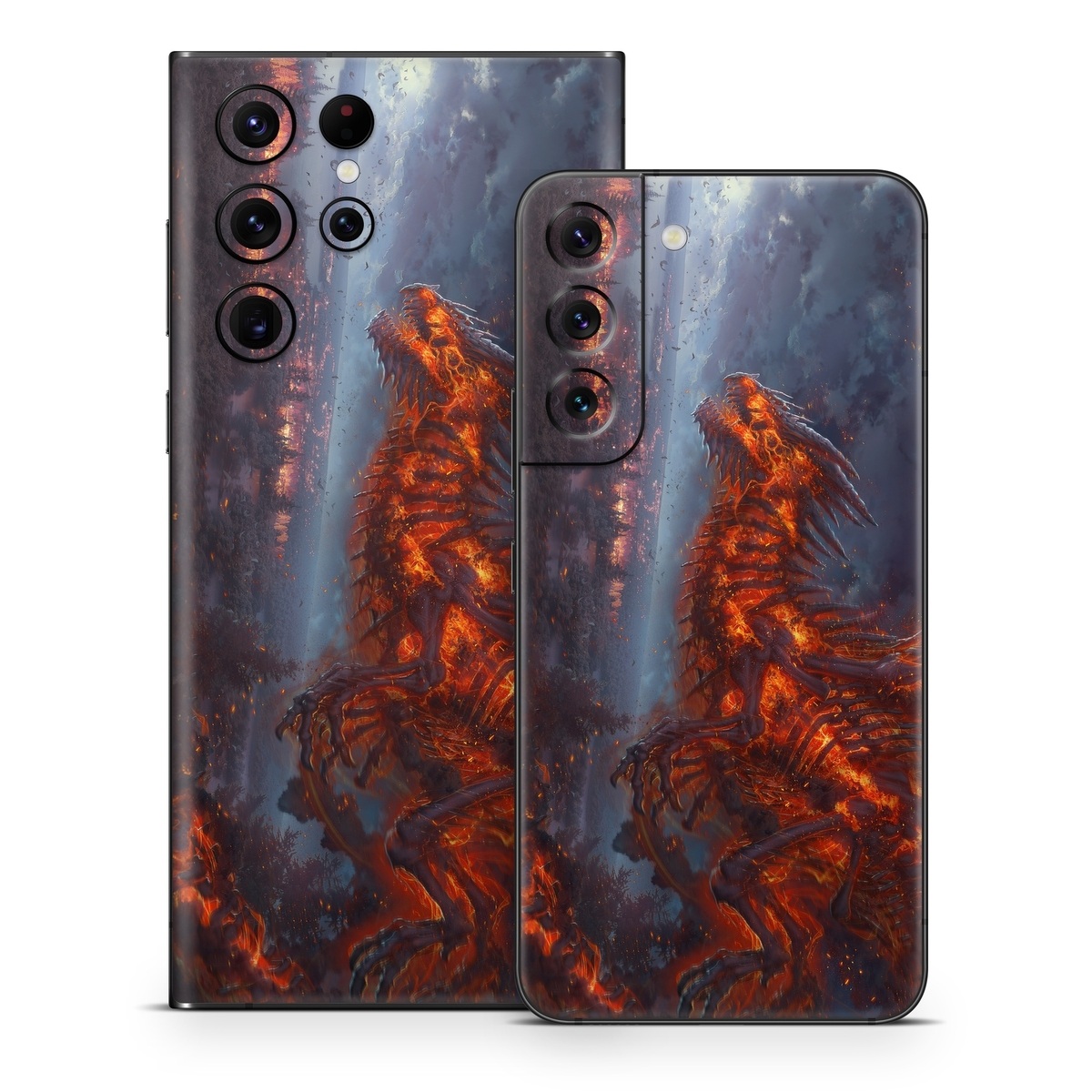 Samsung Galaxy S22 Series Skin design of Geological phenomenon, Dragon, Cg artwork, Sky, Flame, Fictional character, Mythology, Lava, Demon, Heat, with red, blue, black colors