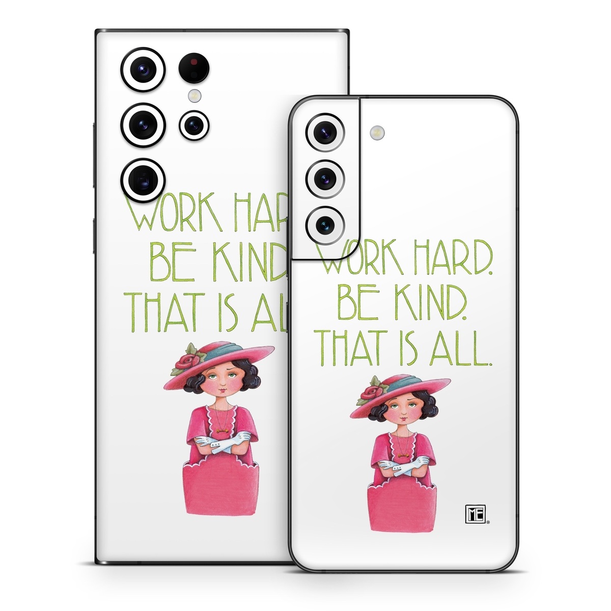 Samsung Galaxy S22 Series Skin design of Pink, Headgear, Font, Hat, with white, green, pink, black, white, yellow, blue colors