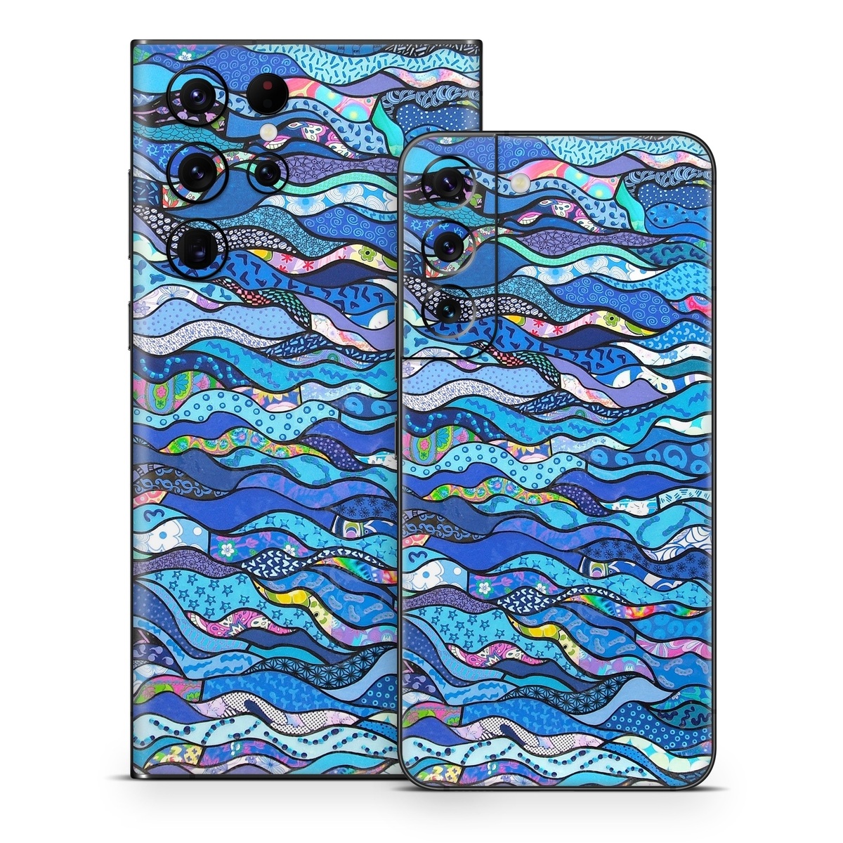 Samsung Galaxy S22 Series Skin design of Blue, Pattern, Aqua, Water, Line, Design, Textile, Psychedelic art, Electric blue, with blue, black, gray, purple colors