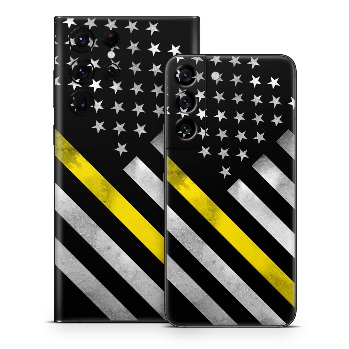 Samsung Galaxy S22 Series Skin design of Flag of the united states, Flag, Yellow, Line, Black-and-white, Pattern, Monochrome, Graphic design, Parallel, with black, white, gray, yellow colors