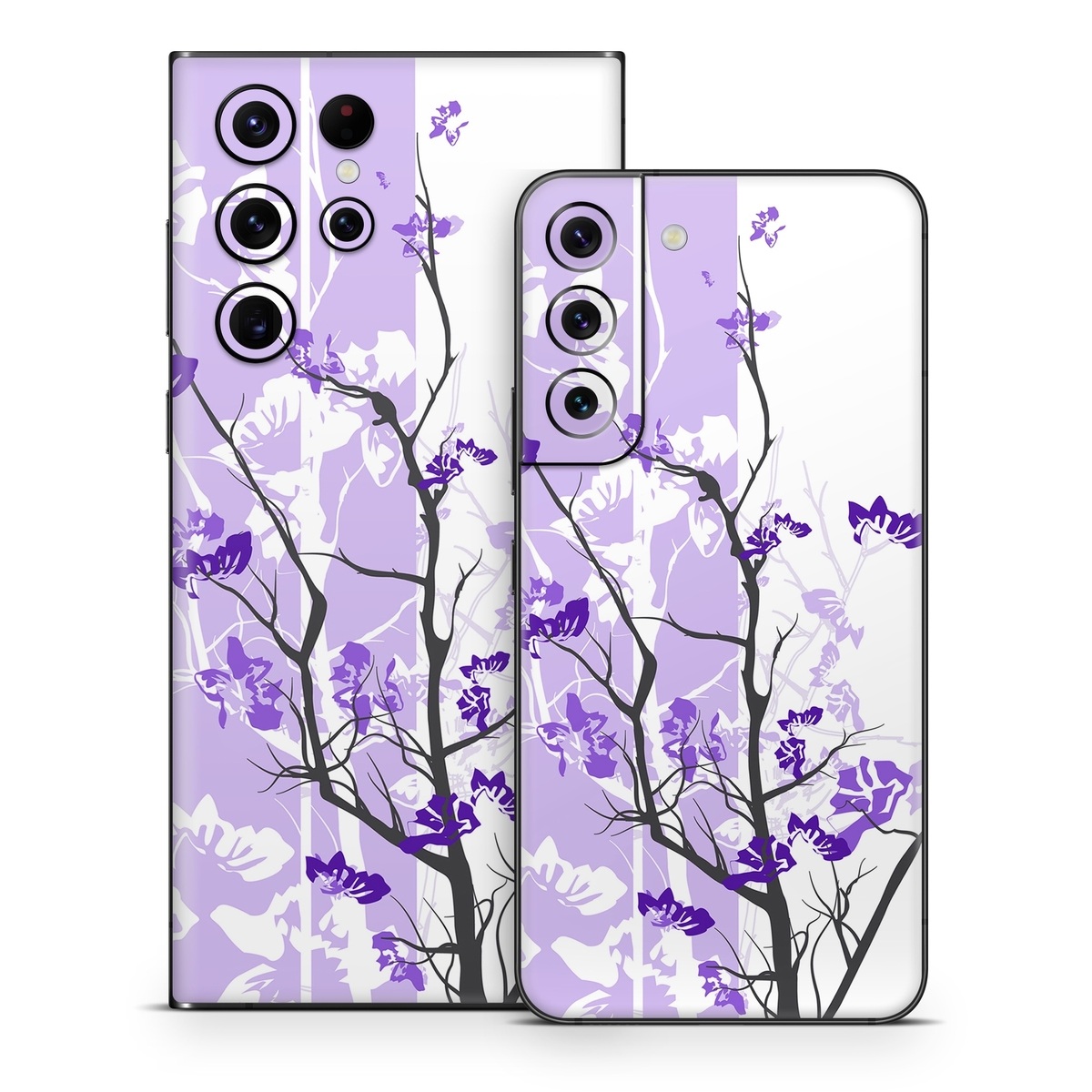 Samsung Galaxy S22 Series Skin design of Branch, Purple, Violet, Lilac, Lavender, Plant, Twig, Flower, Tree, Wildflower, with white, purple, gray, pink, black colors