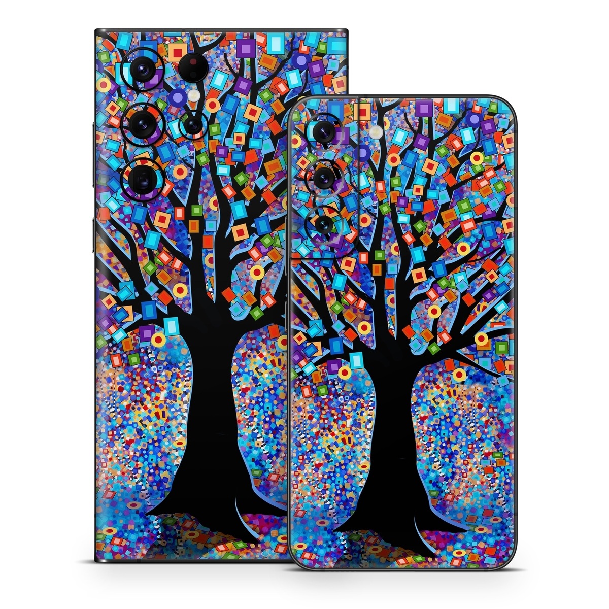 Samsung Galaxy S22 Series Skin design of Psychedelic art, Modern art, Art, with black, blue, red, orange, yellow, green, purple colors