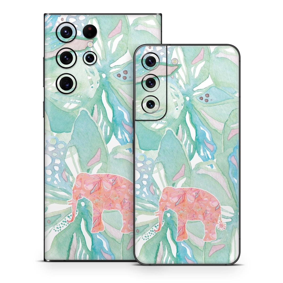 Samsung Galaxy S22 Series Skin design of Aqua, Turquoise, Pattern, Wrapping paper, Design, Illustration, Plant, Gift wrapping, Art, with blue, pink, white, green colors