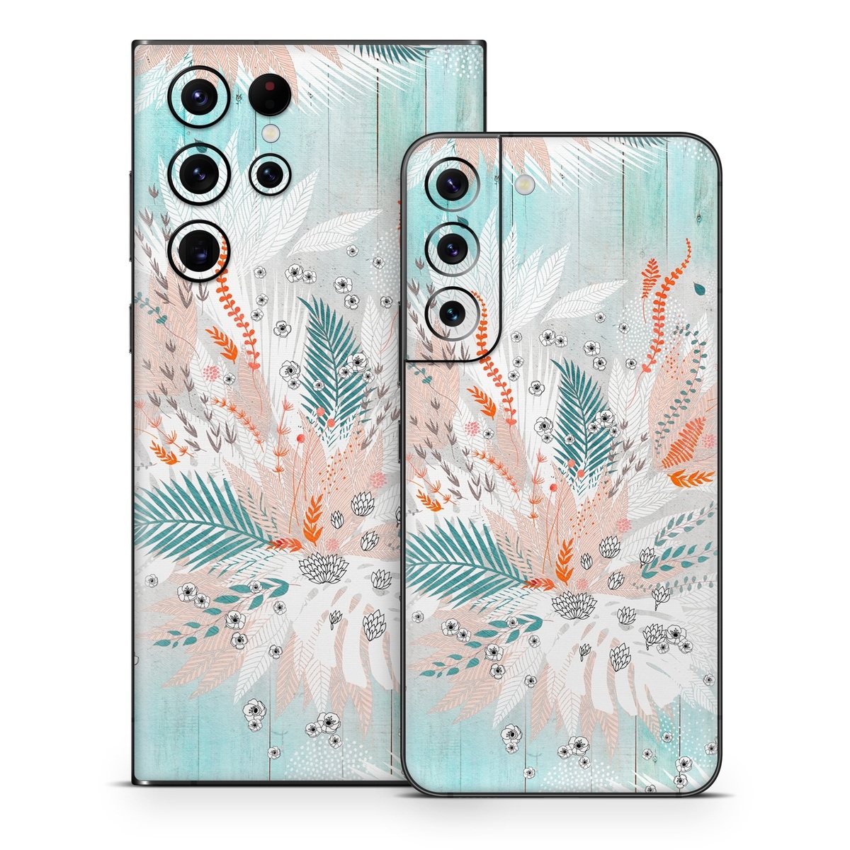 Samsung Galaxy S22 Series Skin design of Aqua, Turquoise, Graphic design, Line, Teal, Illustration, Watercolor paint, Design, Tree, Pattern, with blue, red, orange, white, gray colors