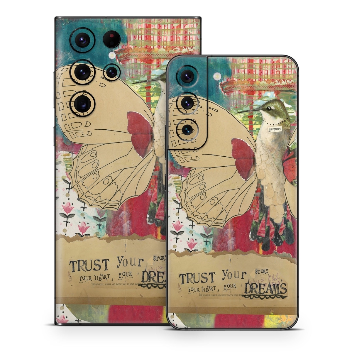 Samsung Galaxy S22 Series Skin design of Butterfly, Insect, Moths and butterflies, Pink, Pollinator, Illustration, Wing, Moth, Art, Invertebrate, with yellow, green, brown, red, blue, pink colors