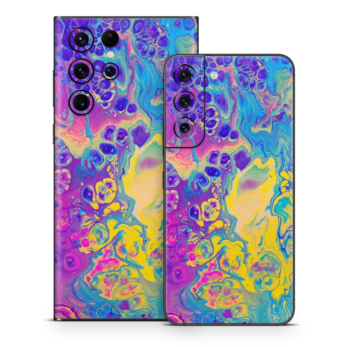 Samsung Galaxy S22 Series Skin design of Psychedelic art, Pattern, Purple, Visual arts, Design, Art, Fractal art, Electric blue, Graphic design, Graphics, with blue, yellow, purple, pink colors