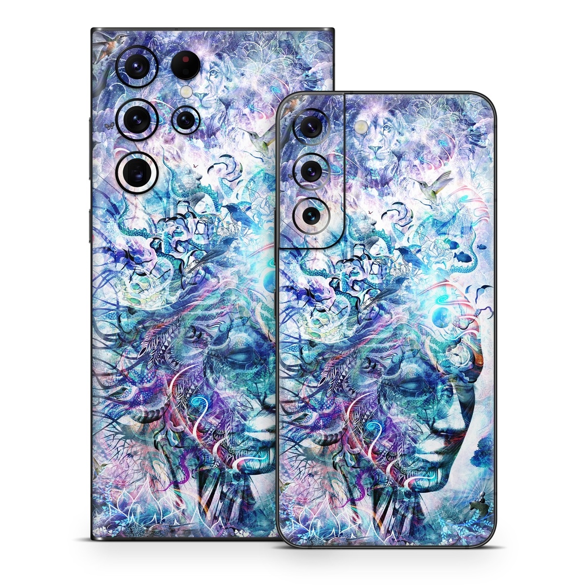 Samsung Galaxy S22 Series Skin design of Psychedelic art, Water, Fractal art, Art, Pattern, Graphic design, Design, Illustration, Electric blue, Visual arts, with blue, purple, green, red, gray, white colors