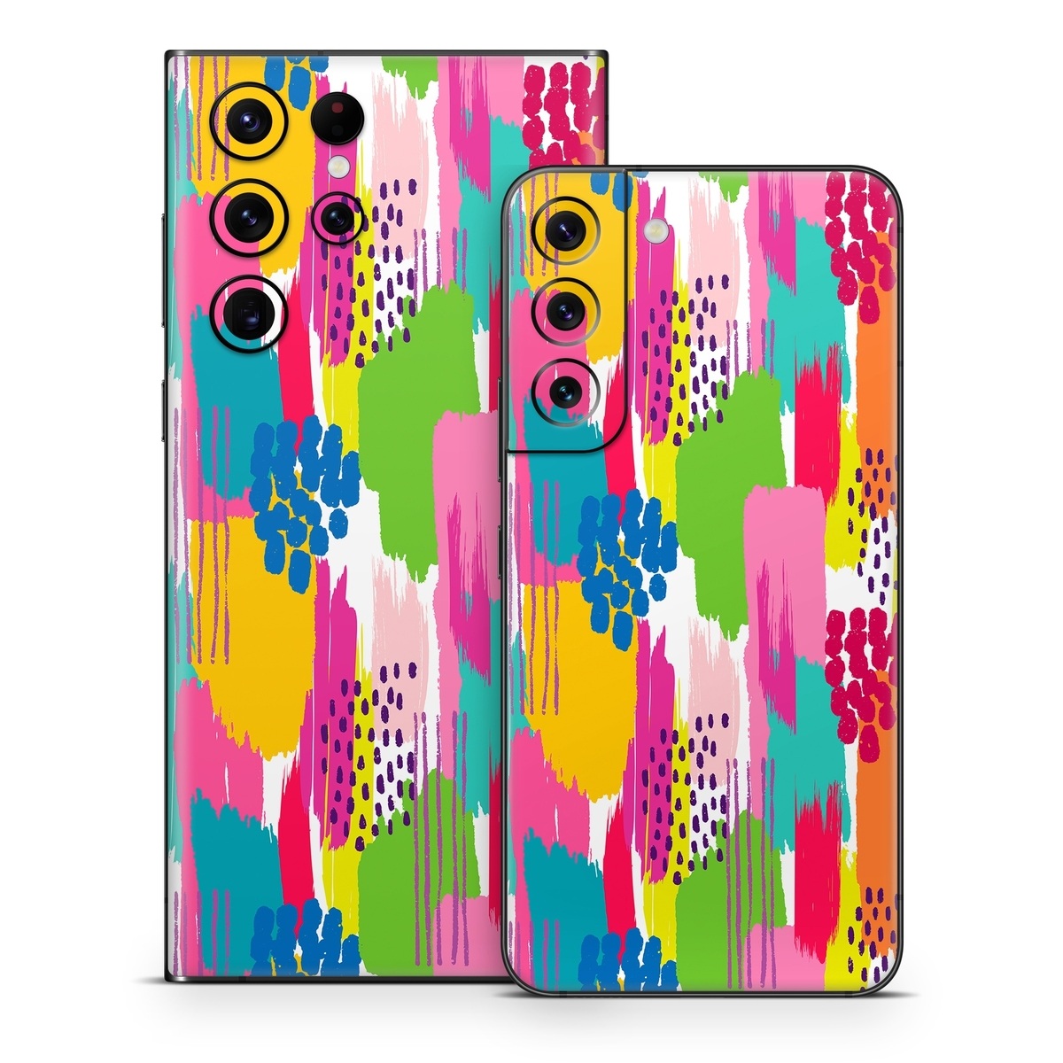 Samsung Galaxy S22 Series Skin design of Colorfulness, Textile, Rectangle, Font, Line, Painting, Art, Magenta, Material property, Pattern, with white, pink, yellow, orange, blue, red colors
