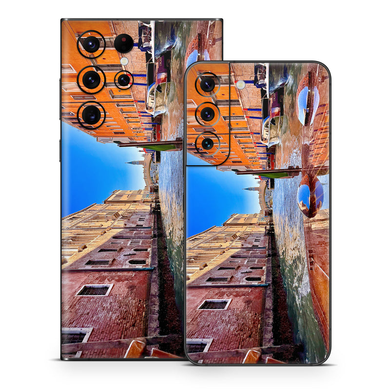 Samsung Galaxy S22 Series Skin design of Boat, Watercraft, Waterway, Channel, Boats and boating--Equipment and supplies, Canal, Reflection, Travel, Varnish, Naval architecture