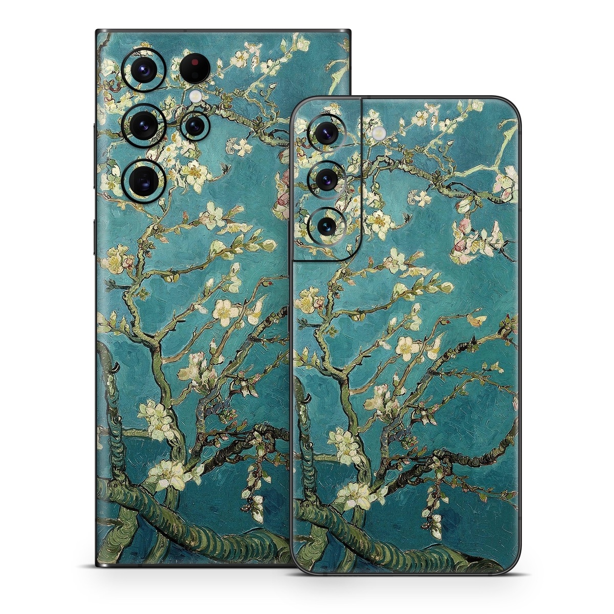 Samsung Galaxy S22 Series Skin design of Tree, Branch, Plant, Flower, Blossom, Spring, Woody plant, Perennial plant, with blue, black, gray, green colors