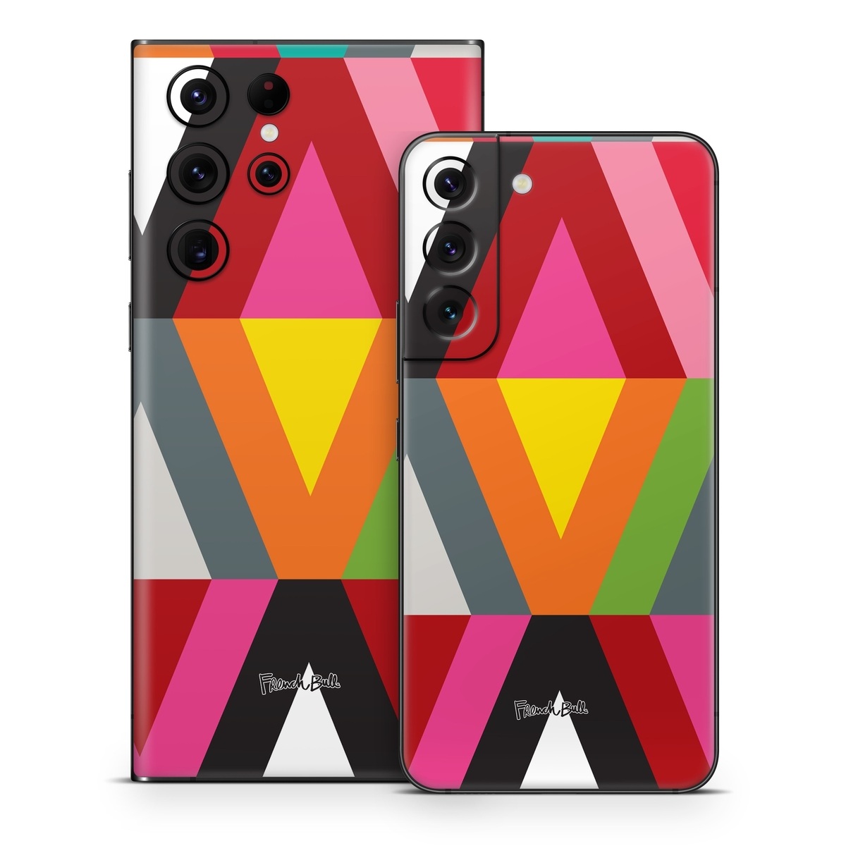 Samsung Galaxy S22 Series Skin design of Pattern, Orange, Yellow, Graphic design, Colorfulness, Line, Design, Symmetry, Triangle, Font, with black, white, red, orange, pink, blue, green, gray colors