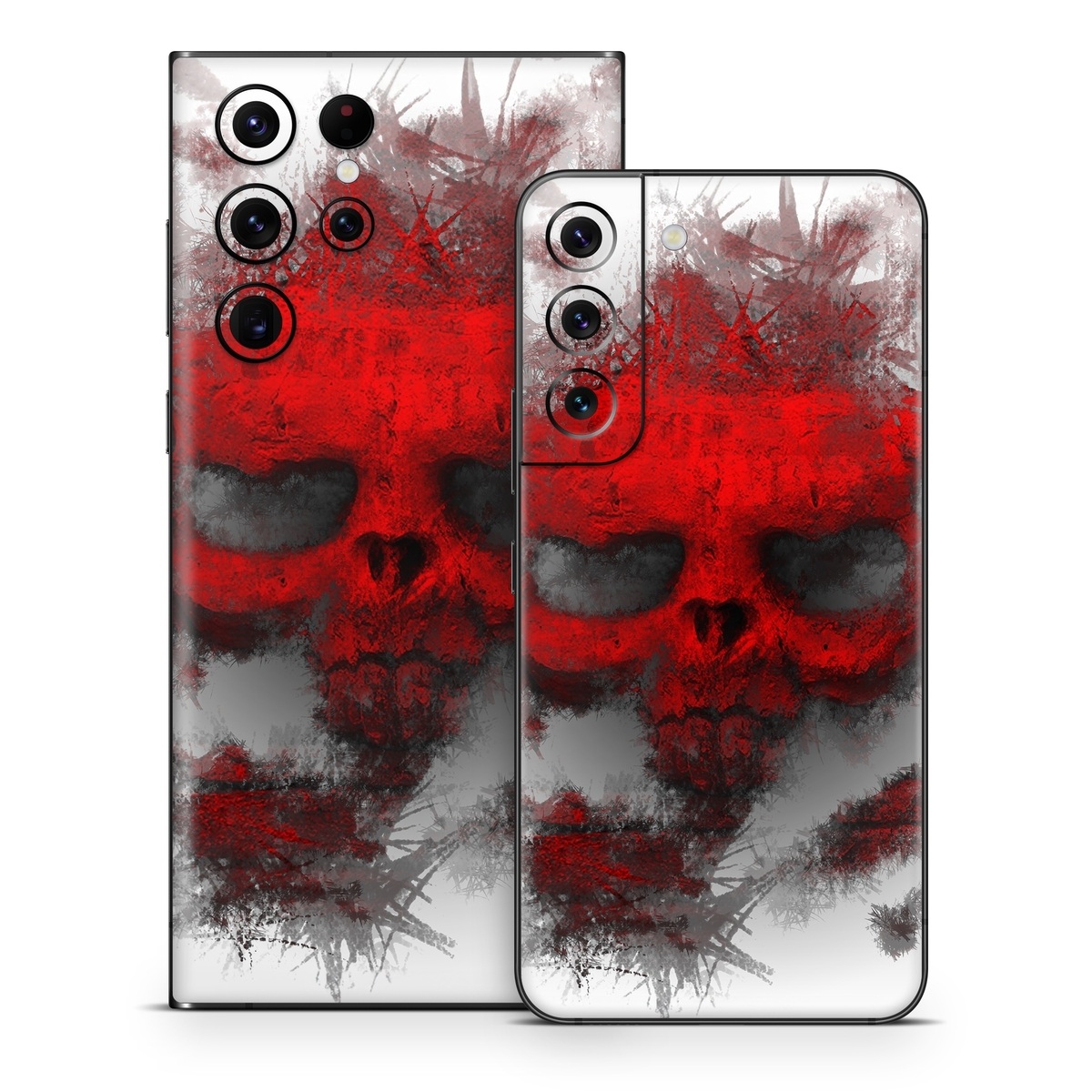 Samsung Galaxy S22 Series Skin design of Red, Graphic design, Skull, Illustration, Bone, Graphics, Art, Fictional character, with red, gray, black, white colors