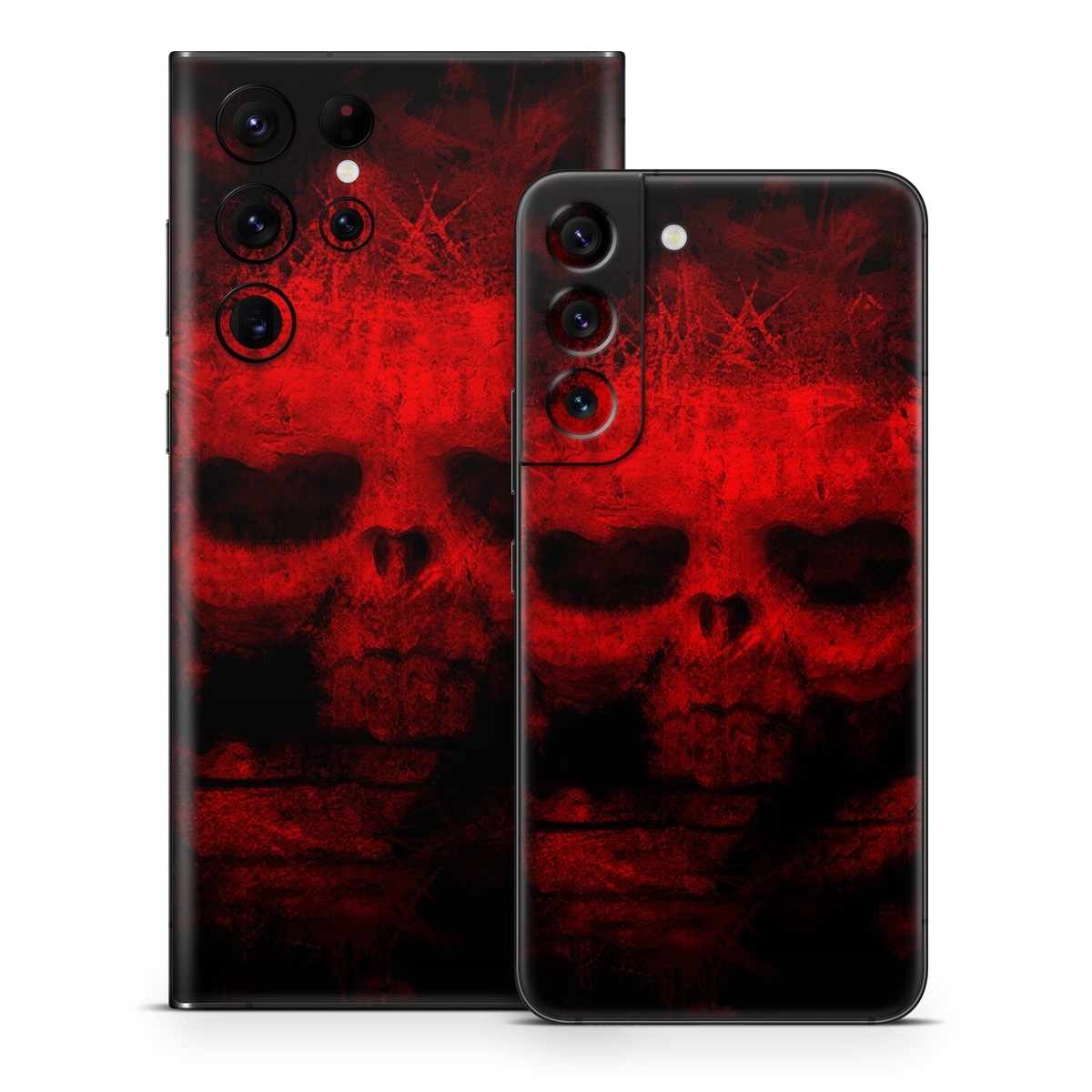 Samsung Galaxy S22 Series Skin design of Red, Skull, Bone, Darkness, Mouth, Graphics, Pattern, Fiction, Art, Fractal art, with black, red colors