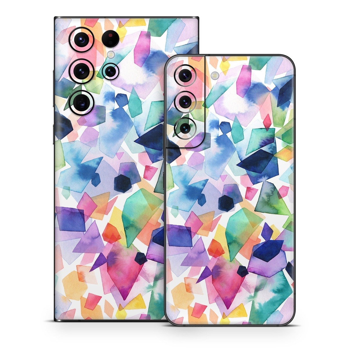 Samsung Galaxy S22 Series Skin design of Colorfulness, Azure, Triangle, Art, Font, Line, Aqua, Material property, Creative arts, Symmetry, with white, blue, green, red, pink, orange, yellow, purple colors