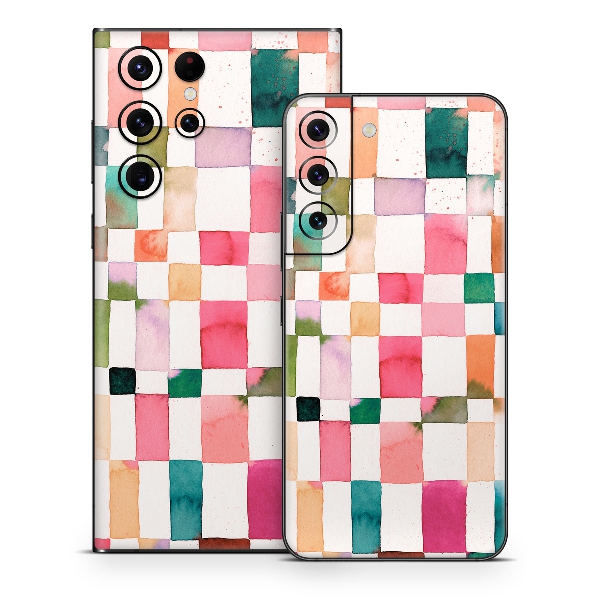 Samsung Galaxy S22 Series Skin design of Brown, Rectangle, Product, Textile, Art, Pink, Line, Aqua, Magenta, Symmetry, with white, pink, green, red, blue, orange, purple colors